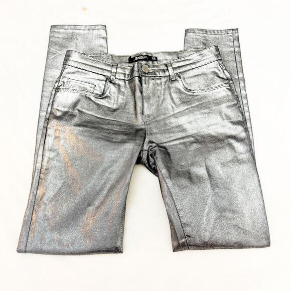 Zara Coated Denim Skinny Metallic Jeans Zip Fly Form Fitting Size 4/6 - Picture 4 of 7